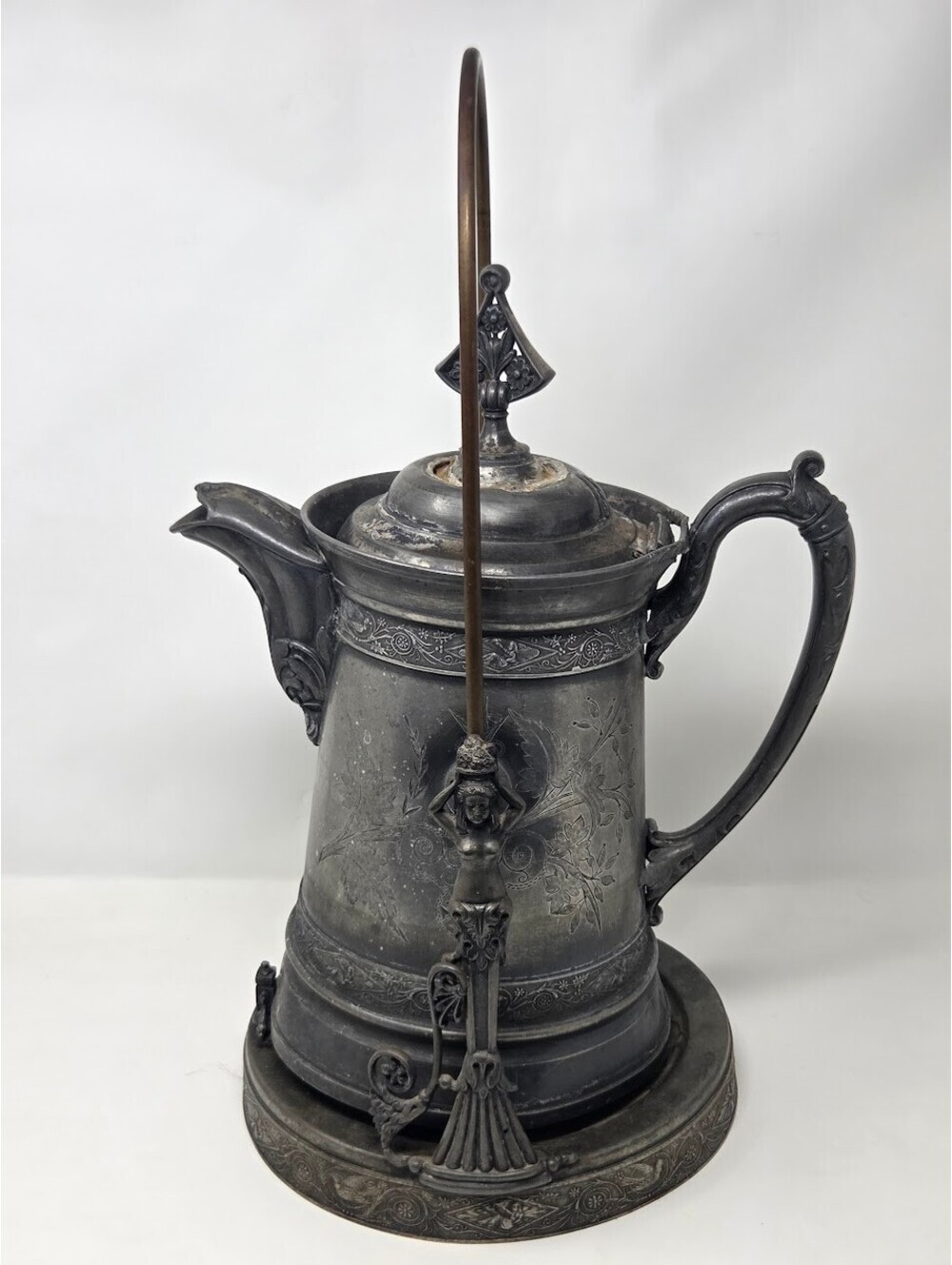 Taunton Silver Plate Co Tilting Teapot Stand Ornate Floral Figural Base